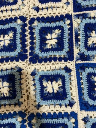 Vintage Handmade Crochet Granny Square Afghan Throw Blanket 60x45” Blue/white 3