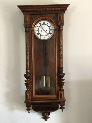Nicely Carved Antique German Unsigned 2 Weight Style Vienna Regulator Clock