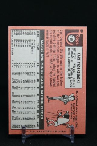1969 Topps Carl Yastrzemski Boston Red Sox 130 Baseball Card 2