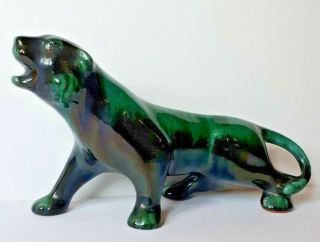 Vintage Blue Mountain Pottery Cougar 11 " Panther Green Drip Canadian Pottery