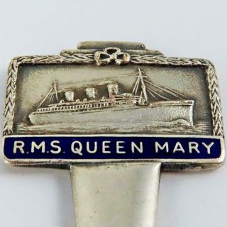 Vintage Rms Queen Mary Cunard Line British Silver Plate Enamel Souvenir Spoon