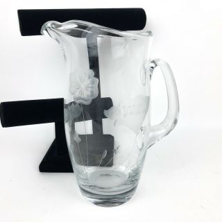 Vintage Heavy Crystal Water Pitcher 10” Tall Etched Glass No Chips Or Cracks