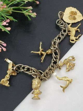 Estate Vintage Gold Tone Charm Chain Bracelet 7 Charms 6.  5 " L
