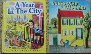 2 Vintage Little Golden Books Guess Who Lives Here,  A Year In The City 42 Pg