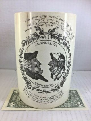 Antique 18th C.  Liverpool Creamware Courtship Matrimony Large Mug - Buell Collec