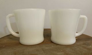 2 Vintage Fire King Anchor Hocking White Milk Glass D Handle Coffee Cups Mugs
