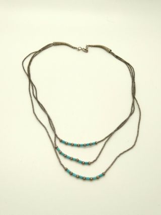 Vintage Sterling Silver 925 Triple Strand Turquoise Bead Necklace