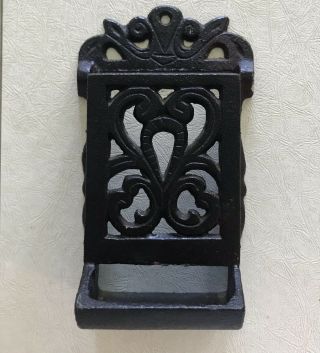 Antique Vintage Cast Iron Match Box Holder Wall Mount