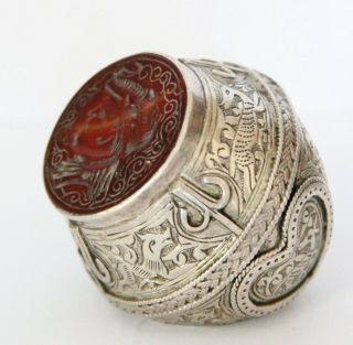 Antique Large Silver Intaglio Gem Wax Seal Ring,  Demetrius I Bactria Afghanistan