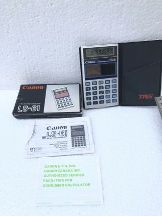 Vintage Canon Ls - 61 Solar Calculator W/case Box,  Instructions Well
