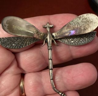 Vintage Sterling Silver Large 3 D Dragonfly Brooch Pin Estate Mexico 925