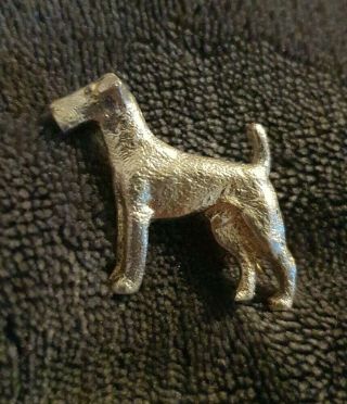 Vintage 40s Pale Gold Sterling Silver English King Of Terriers Dog Brooch 6.  5g