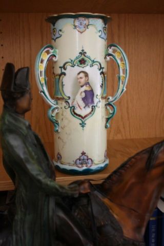 Rare Antique Nippon 3 Handle Napoleon Ornate Vase 11 1/2 Inches Tall Circa 1910