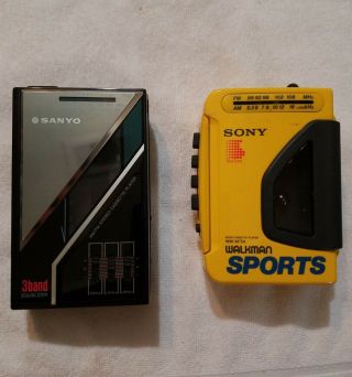 Vtg Sony Walkman Sports Wm - Af54 Yellow Cassette Player Am/fm Radio & Sanyo Mgr74