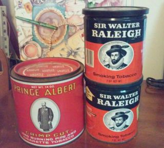 Vintage Prince Albert 14oz & 2 Sir Walter Raleigh 7oz Tobacco Cans