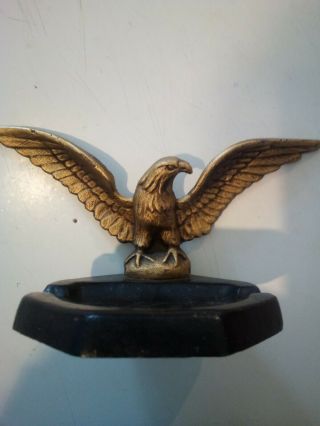 Vintage Black Cast Iron Brass Eagle Cigar Ashtray Coin Tray Executive Desk 1930?