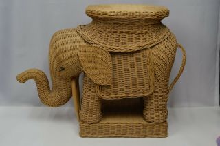 Vintage Brown Wicker Large Elephant Accent Art Deco Table Plant Stand