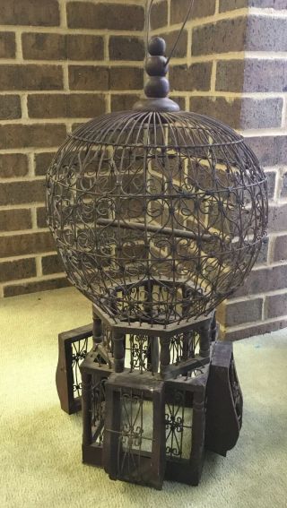 Antique Victorian Style Birdcage Wood And Wire Sphere Hot Air Balloon 12”x24”