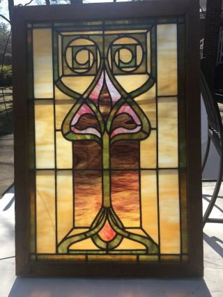 Large Vintage Stained Glass Window Art Nouveau Style 27 " W X 38 " H Flower Local Pu