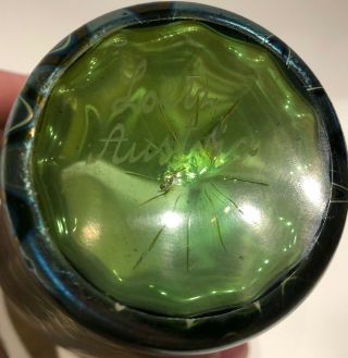 Antique Signed Loetz Austria Iridescent Green Pulled Feather Art Glass Vase 3
