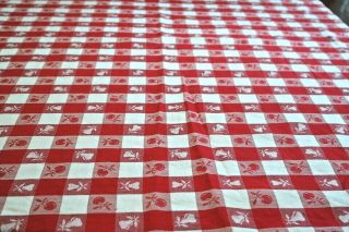 Vintage Tablecloth Red & White Cherries Pears Motif