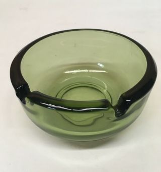 Vintage Green Glass Ashtray Round Tobacciana Dish 3.  5 " Round Heavy Thick Glass
