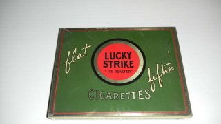 Vintage Lucky Strike Flat Fifties Cigarette Tin Litho Container