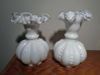 2 Vintage Fenton Silvercrest Melon Rib Vases