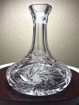 Vintage Bohemian Czech Cut Crystal Etched Whirling Star Mini Ships Decanter 5 "