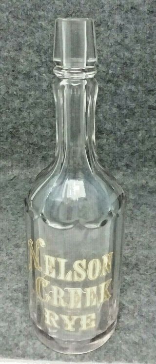 Antique Nelson Creek Rye Gold Etched Back Bar Decanter Whiskey Liquor Bottle