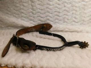 Vintage Western Spur,  With Straps,  Rusty,  Ornate,  Width 2.  75 Length 5 - 6 Korea