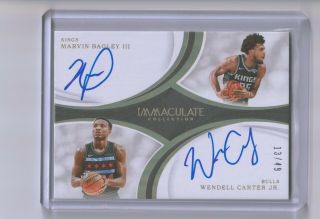 2018 - 19 Immaculate Dual Rookie Rc Auto 13/49 Marvin Bagley/wendell Carter Jr.