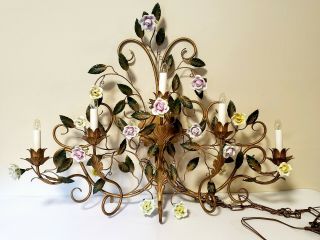 Vintage Italian Hollywood Regency Tole 5 Arm Electric Floral Wall Sconce 33 "