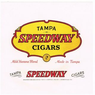 Cigar Box Label Vintage C1940s Tampa Speedway Jacksonville Florida Racing