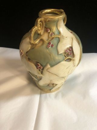 Antique Art Nouveau Paul Dachsel Pottery Vase Gold Trim Leaves & Berries Rare 3