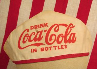 Vintage 1920s Coca Cola Soda Jerk Cloth Cap Stadium Vendor Hat Antique