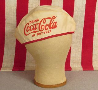 Vintage 1920s Coca Cola Soda Jerk Cloth Cap Stadium Vendor Hat Antique 2