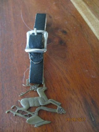 Vintage John Deere Metal Watch Fob With Strap Running Deer And Furrow Plow