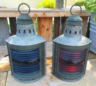 Vintage Perkins Perko Marine Ships Red And Blue Lamps.  Set Of 2