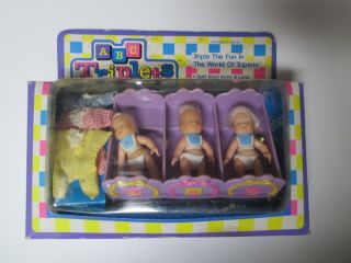 Vintage Tara Toy Corp.  Abc Triplets Miniature Dolls W/ Cradle And Clothes