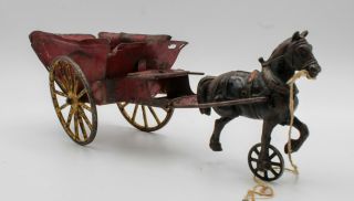 VINTAGE HORSE AND CART PRESSED STEEL AND CAST IRON PULL TOY 8676 2