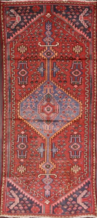 Vintage Geometric Tribal Hamedan Area Rug Hand - Knotted Oriental Foyer Carpet 3x6