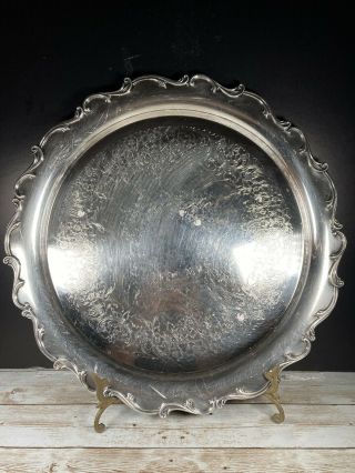 Vintage Webster Wilcox “joanne” Silver Plate Round Tray Scalloped Edges 14 - 1/4”