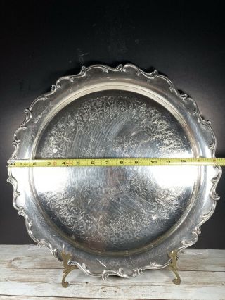 Vintage Webster Wilcox “Joanne” Silver Plate Round Tray Scalloped Edges 14 - 1/4” 2