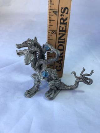 Vintage Pewter 7 Headed Dragon W/Crystals Figurine Ral Partha PP807 2
