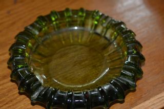 Emerald Green Vintage Glass Ashtray Round 7
