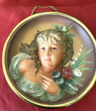 Bradley & Hubbard Cast Iron Plaque Painted Girl High Relief 1810 B&h