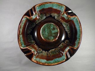 Vintage USA Pottery Ashtray Turquoise Brown Drip Glaze Ceramic 2