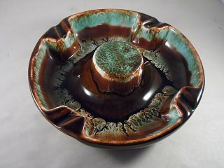 Vintage USA Pottery Ashtray Turquoise Brown Drip Glaze Ceramic 3