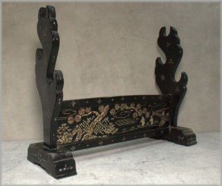 Swr208 Japanese Antique Wooden Mother Of Pearl Black Lacquer Sword Rack Stand